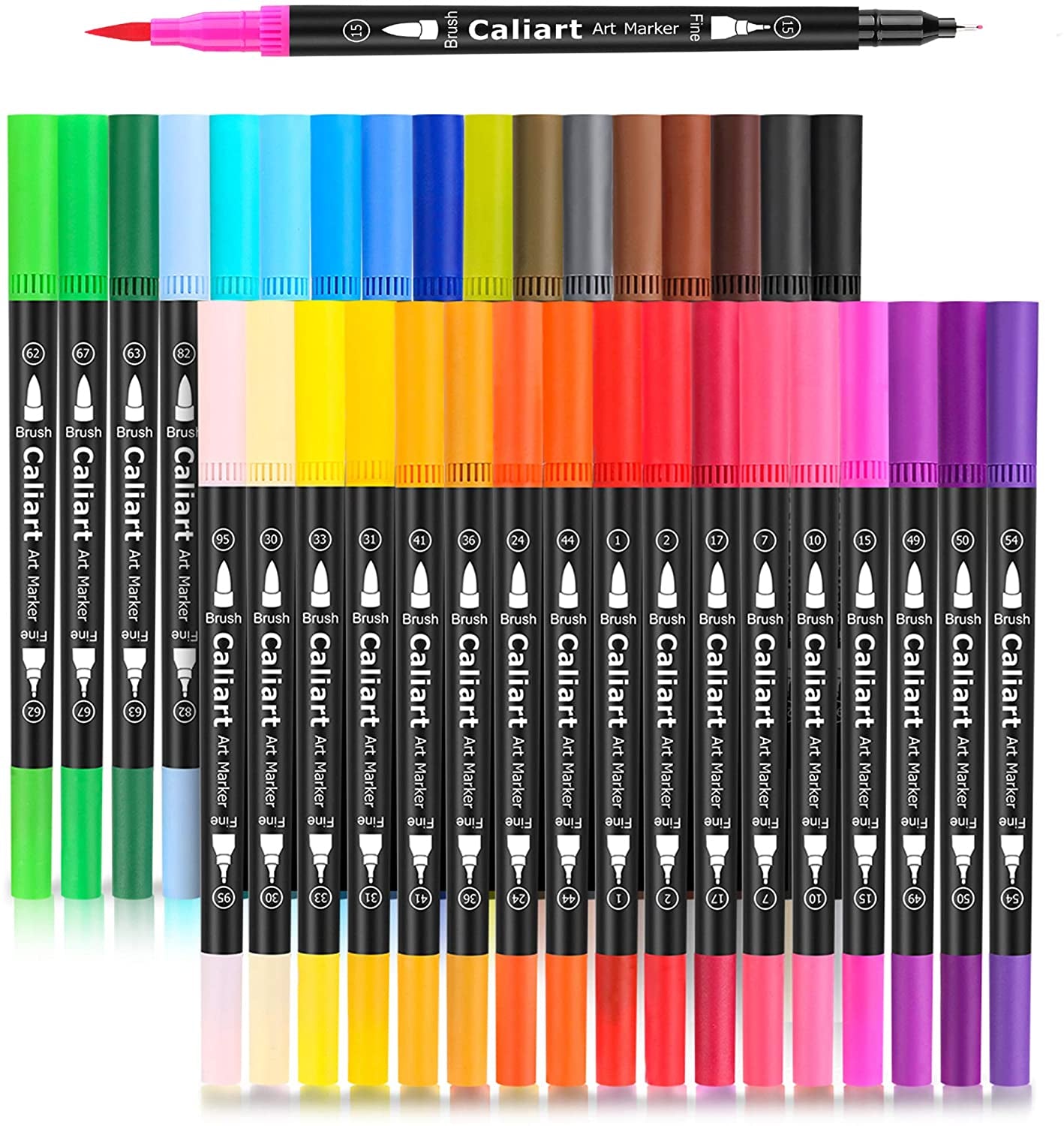 Brush Pens for Coloring Books, 34 Colors Dual Tip (Brush & Fine) Art Markers Fine Tip Color Pens for Kid Adults Coloring, Bullet Journaling Calligraphy Note Taking Calendar Art Office School