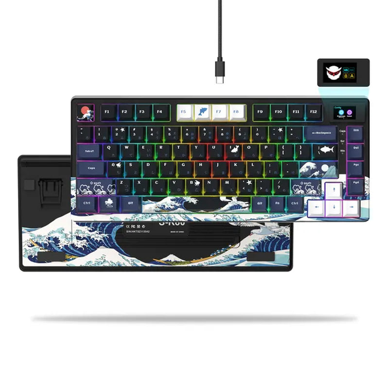 Wired Mechanical Gaming Keyboard with OLED Display Full Key Hot-Swappable Pudding RGB Backlit Keyboard for PC Computer Laptop