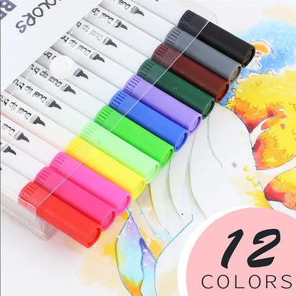 12-100 PCS Colored Art Marker Sketching Manga Markers Drawing Set Double Head Watercolor Paint Brush Pen Supplies Stationery