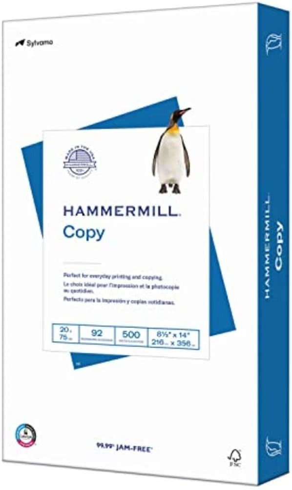 Hammermill 20 lb Copy Paper, Legal Size, 500 Sheets