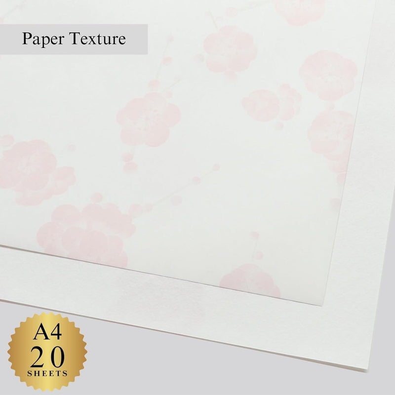 Washi Paper A4 Plum Blossom Sheets - 20 Pack