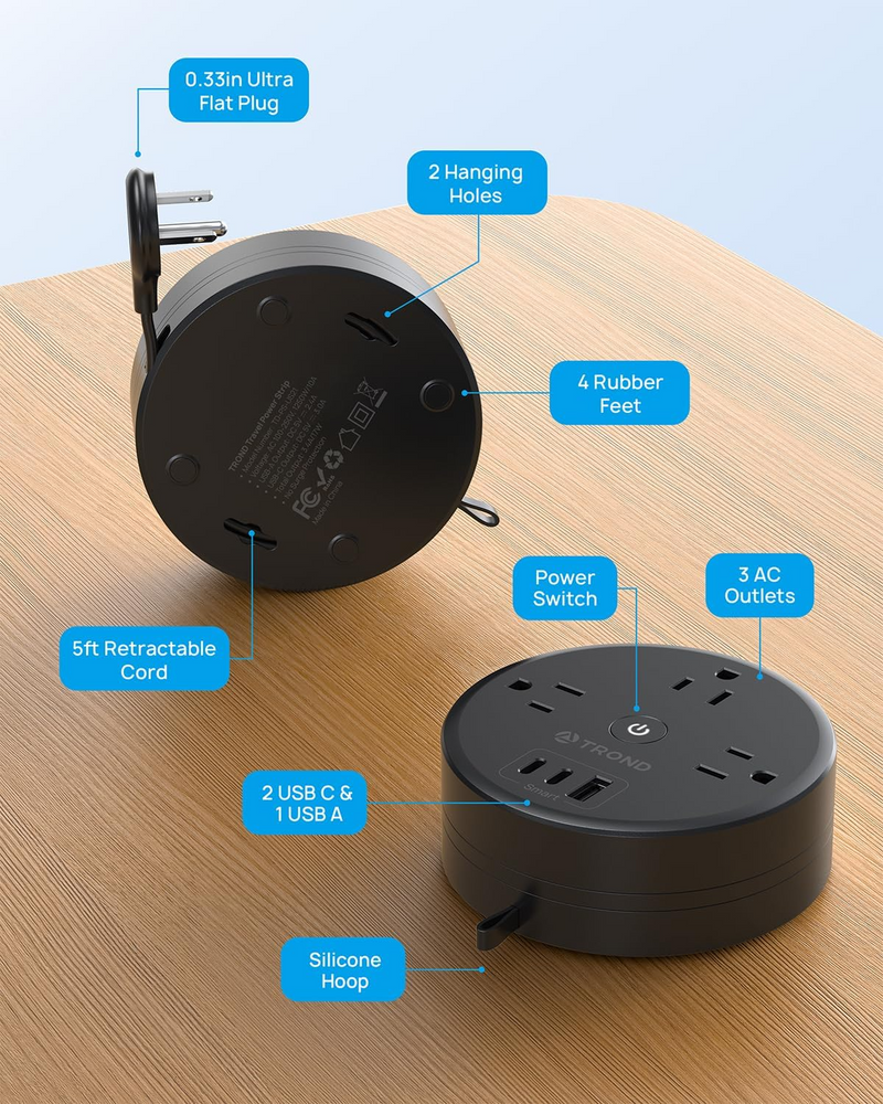 Travel Power Strip - Retractable Extension