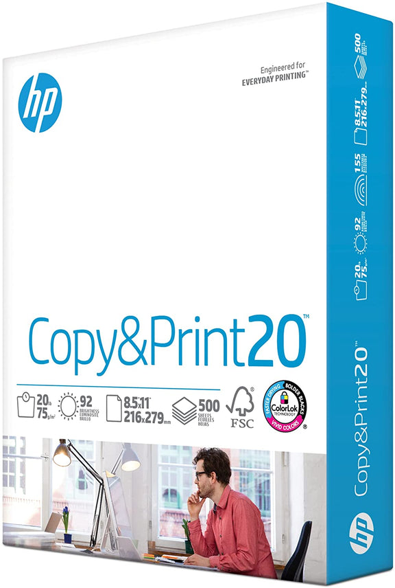 HP Printer Paper 8.5X11 Copy&Print 20 Lb 1 Ream 500 Sheets 92 Bright Made in USA FSC Certified Copy Paper HP Compatible 200060R