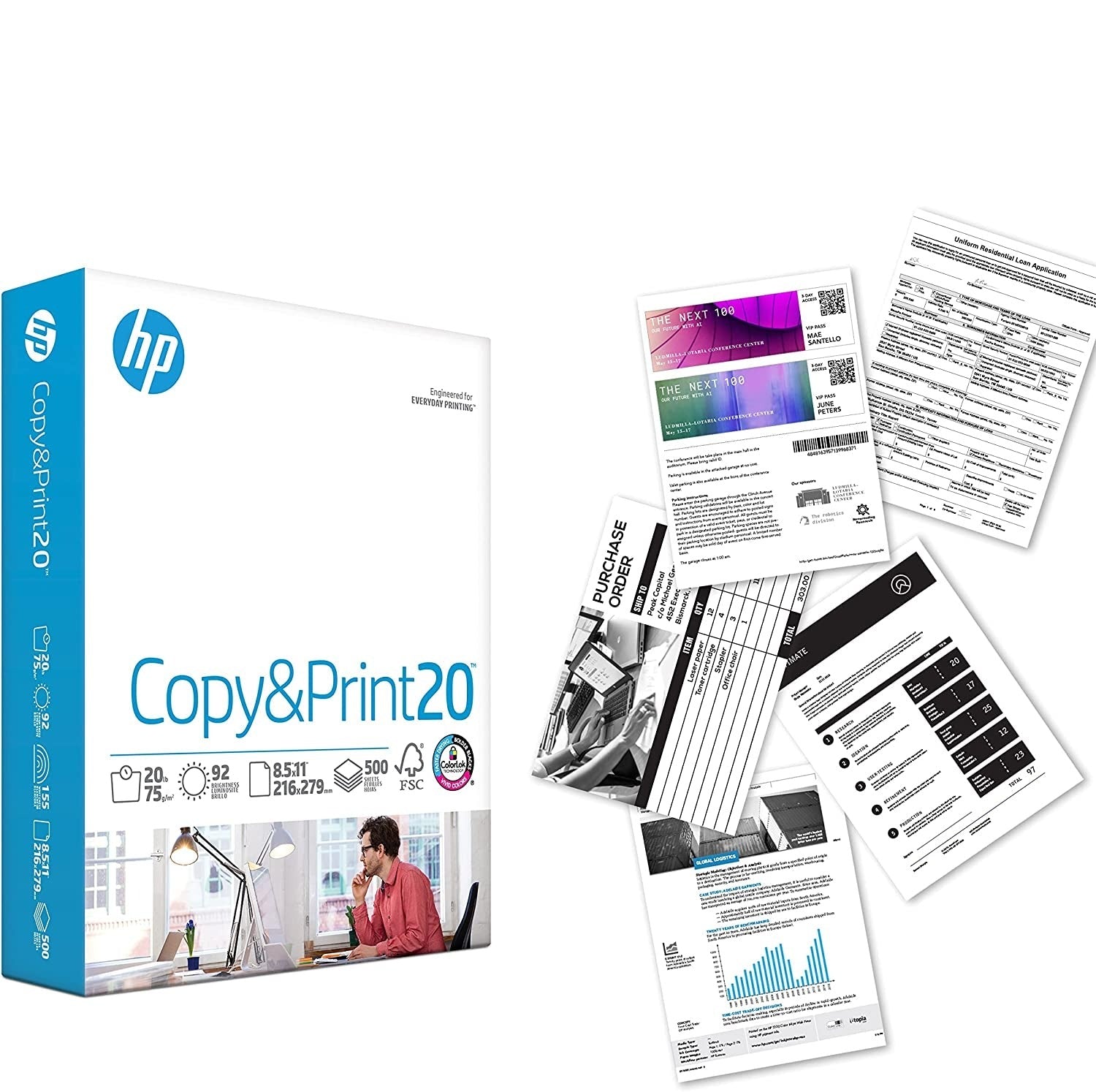 HP Printer Paper 8.5X11 Copy&Print 20 Lb 1 Ream 500 Sheets 92 Bright Made in USA FSC Certified Copy Paper HP Compatible 200060R