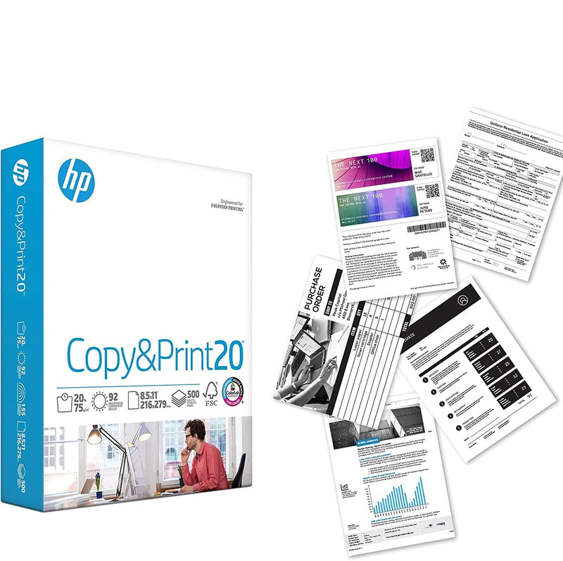 HP Printer Paper 8.5X11 Copy&Print 20 Lb 1 Ream 500 Sheets 92 Bright Made in USA FSC Certified Copy Paper HP Compatible 200060R