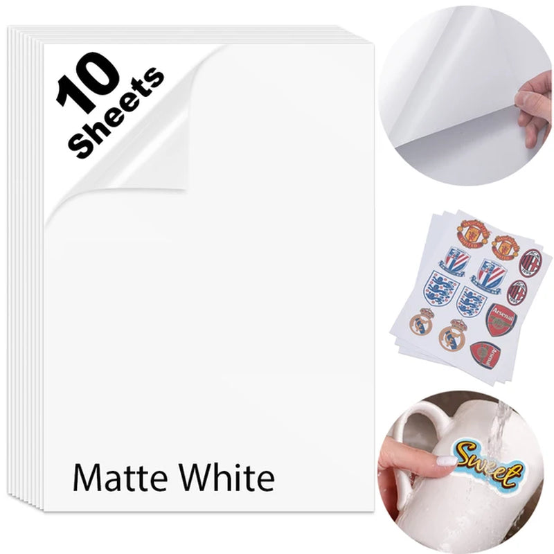 10 Sheets 100% Transparent Vinyl Sticker Paper Matte A4 Label Sticker for Inkjet Printer Waterproof Glossy Gold Adhesive Paper