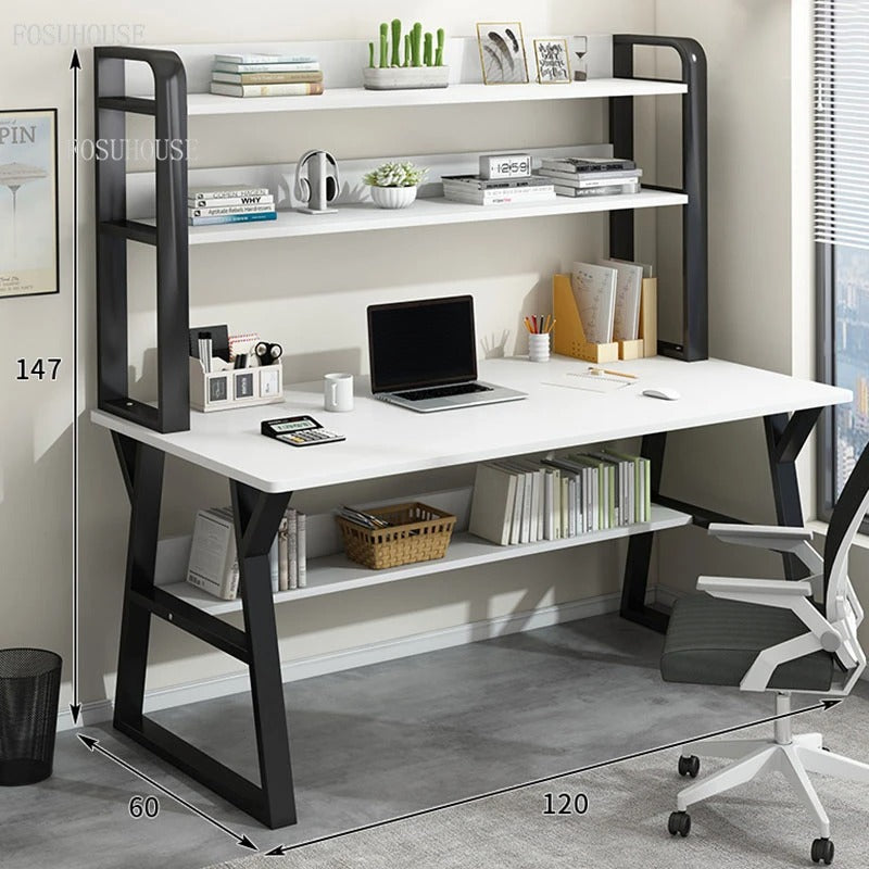 Stylish Desktop Desk with Built-In Bookshelf