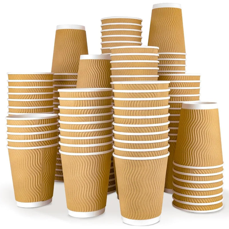 XMSJ 150pcs 12oz Ginkgo Insulated Disposable Coffee Cups