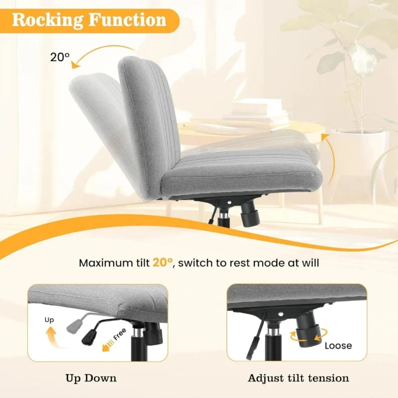 Armless Office Chair with Wheels Wide Seat Fabric Desk Chair