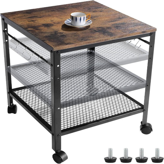 Rustic End Table, 2-Tier Side Table with Adjustable Height Shelf, 19.7" X 19.7" X 24", 143 Lb Weight Capacity, Great for Mini Fridge Stand, Printer Stand, Aquarium Stand, Nightstand, Coffee Table