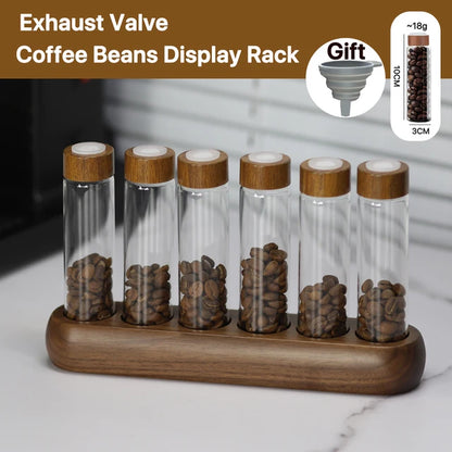 Coffee Beans Tea Display Rack Stand Creative Glass Test Tube Storage with Hopper 6/12 Tubes Glass Bottle Rack with Exhaust Valve